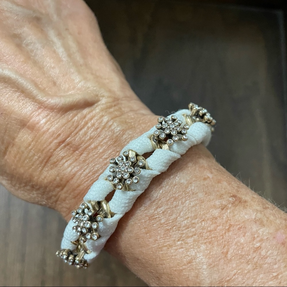J Crew Fabric Braided Rhinestone Bracelet White